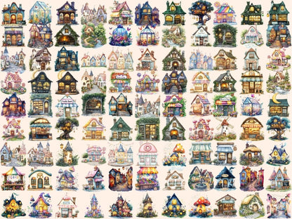 Fairytale Houses Watercolor Clipart Cottage Printables - Wonders Artist