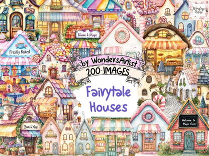 Fairytale Houses Watercolor Clipart Cottage Printables - Wonders Artist