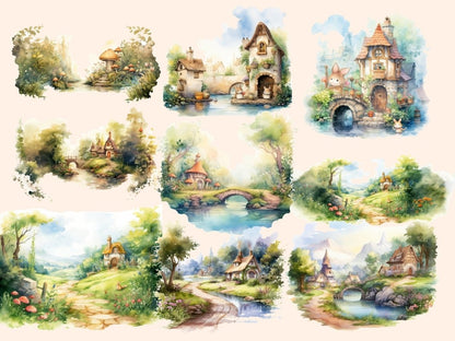 Fairytale Landscapes Watercolor Clipart children's book png - Wonders Artist