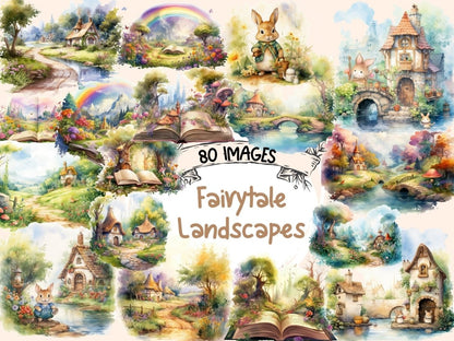 Fairytale Landscapes Watercolor Clipart children's book png - Wonders Artist