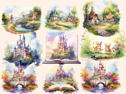 Fairytale Landscapes Watercolor Clipart children's book png - Wonders Artist