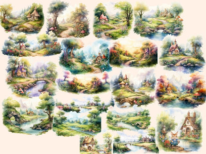 Fairytale Landscapes Watercolor Clipart children's book png - Wonders Artist