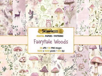 Fairytale Woods Seamless Pattern Digital Papers dreamy forest - Wonders Artist