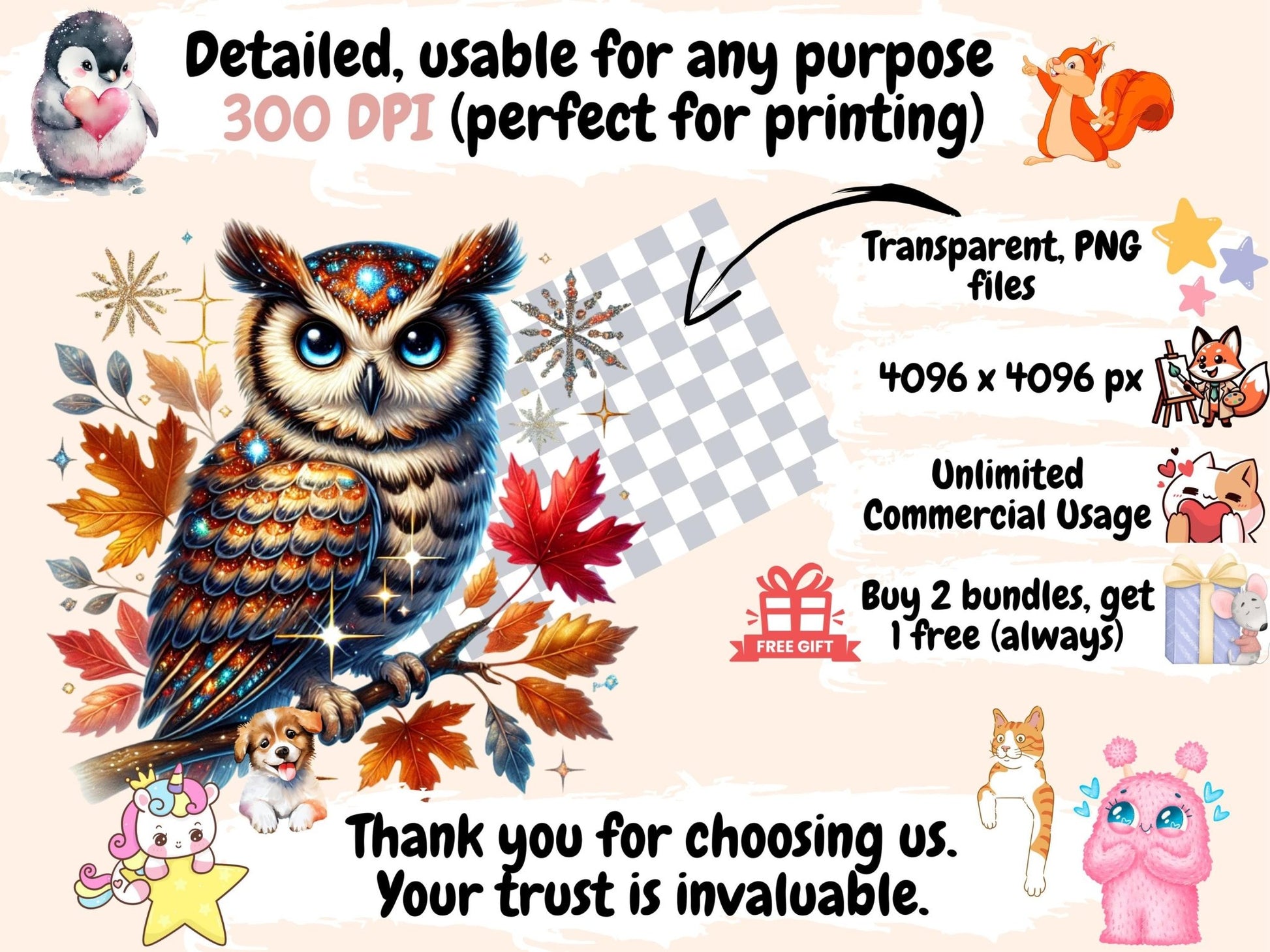 Fall Animals (P2) Clipart - High - Quality Instant Digital Download for Creative Projects