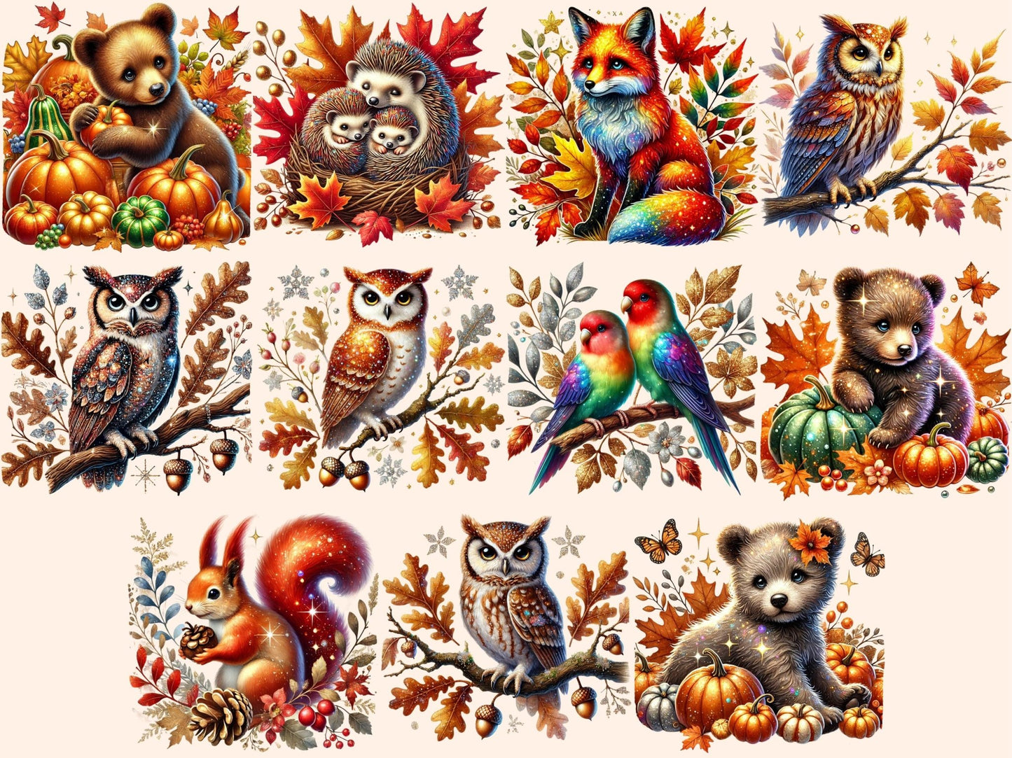 Fall Animals (P2) Clipart - High - Quality Instant Digital Download for Creative Projects