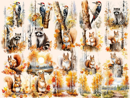 Fall Birch Trees Watercolor Clipart autumn clipart - Wonders Artist