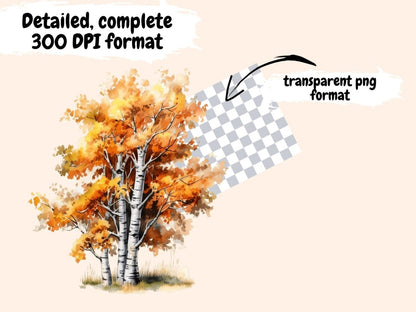 Fall Birch Trees Watercolor Clipart autumn clipart - Wonders Artist