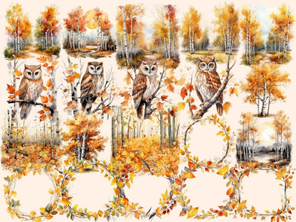 Fall Birch Trees Watercolor Clipart autumn clipart - Wonders Artist