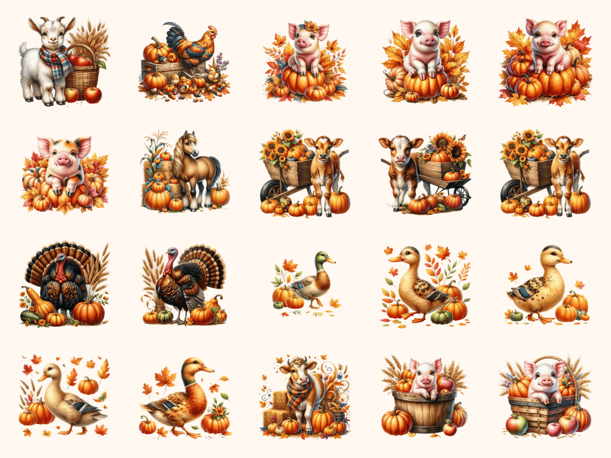 Fall Farm Animals Clipart All Bundles Clipart Line Art - WondersArtist