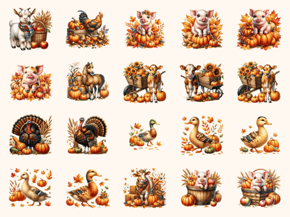 Fall Farm Animals Clipart All Bundles Clipart Line Art - WondersArtist