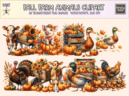 Fall Farm Animals Clipart All Bundles Clipart Line Art - WondersArtist