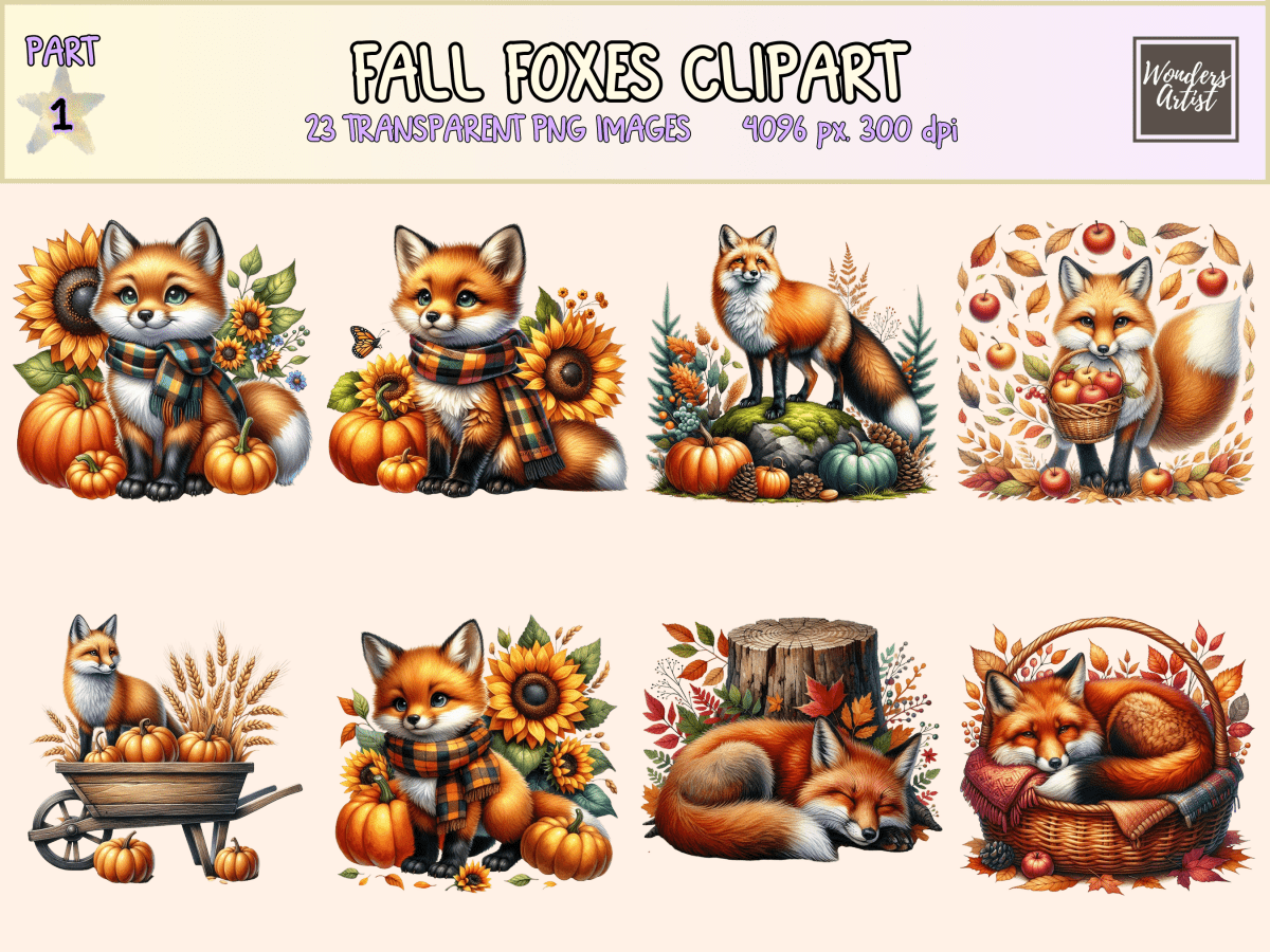 Fall Foxes Clipart All Bundles Clipart Line Art - WondersArtist