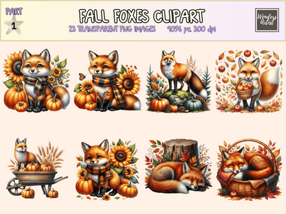 Fall Foxes Clipart All Bundles Clipart Line Art - WondersArtist