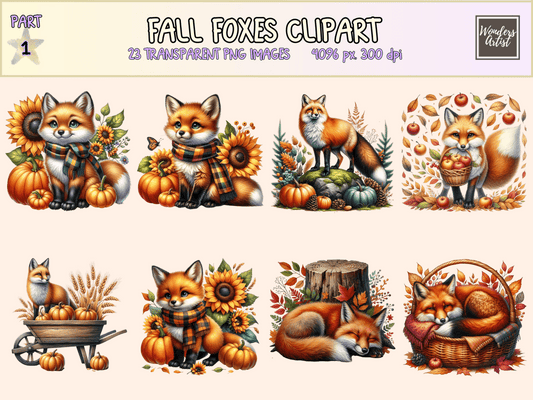 Fall Foxes Clipart All Bundles Clipart Line Art - WondersArtist
