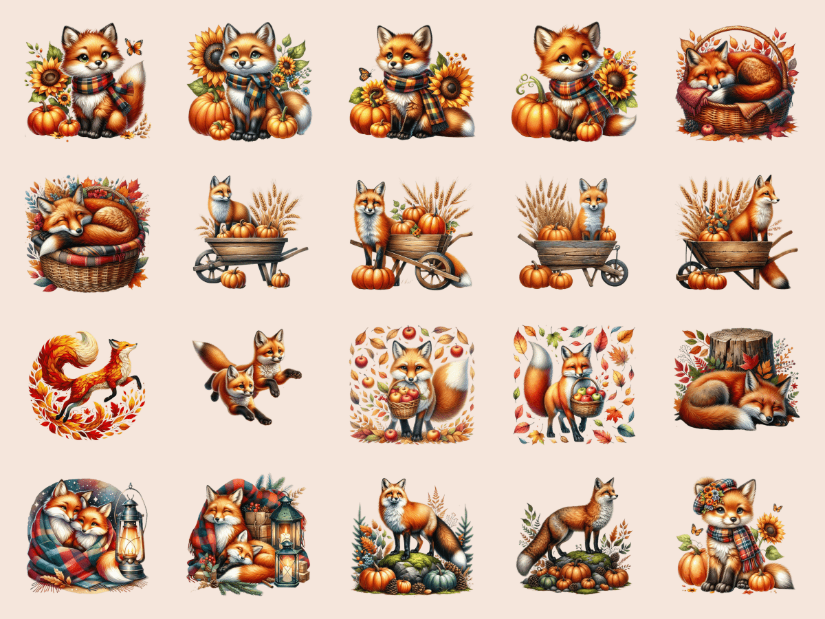 Fall Foxes Clipart All Bundles Clipart Line Art - WondersArtist