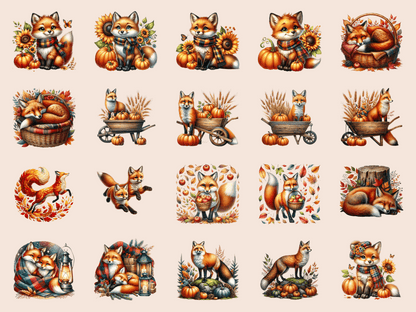 Fall Foxes Clipart All Bundles Clipart Line Art - WondersArtist