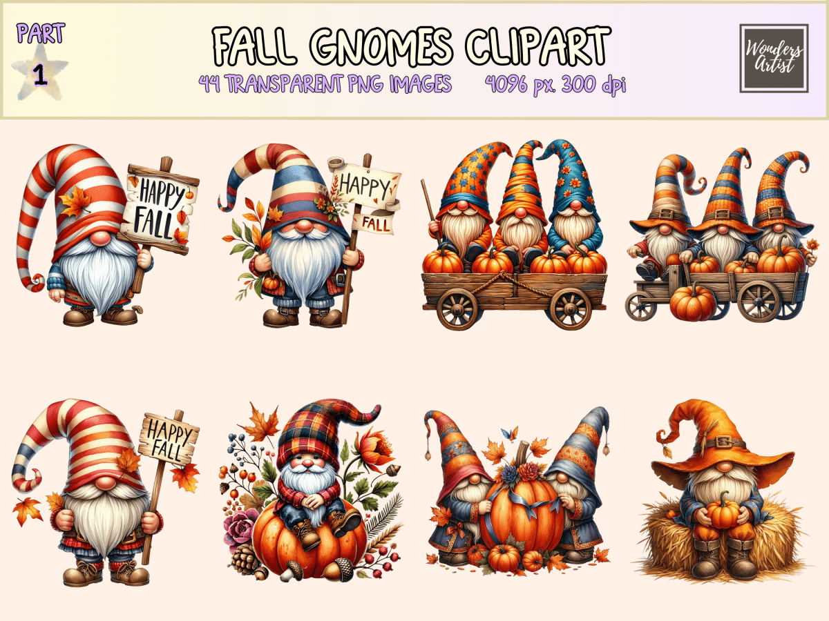Fall Gnomes Clipart All Bundles Clipart Line Art - WondersArtist