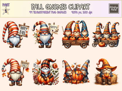 Fall Gnomes Clipart All Bundles Clipart Line Art - WondersArtist
