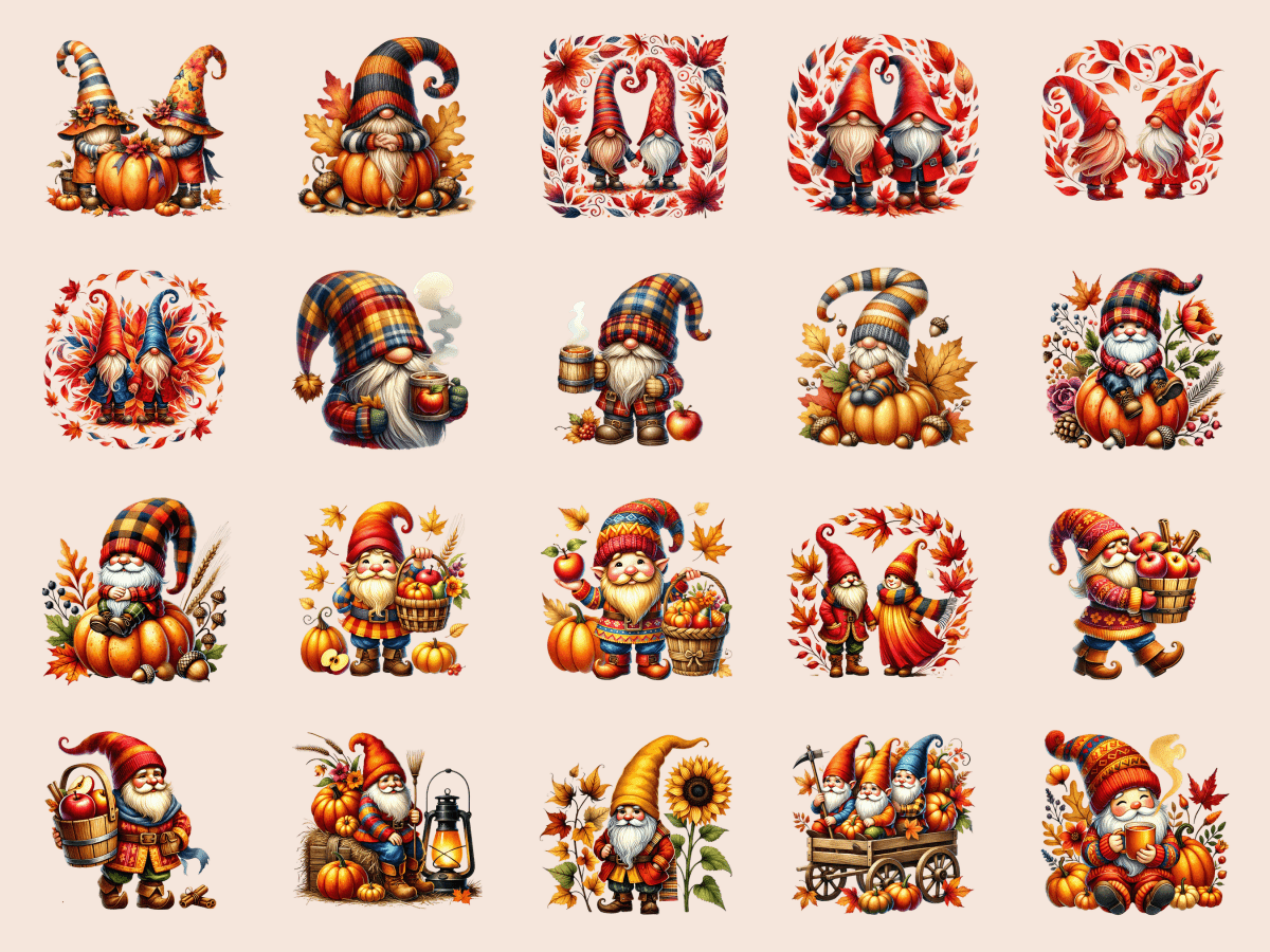 Fall Gnomes Clipart All Bundles Clipart Line Art - WondersArtist