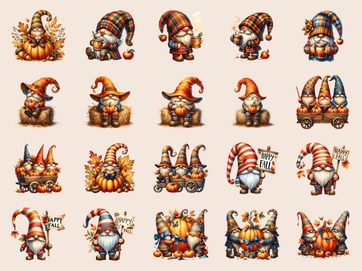 Fall Gnomes Clipart All Bundles Clipart Line Art - WondersArtist