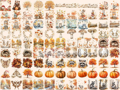 Fall in the Forest Watercolor Clipart - High - Quality Instant Digital Download for Creative Projects