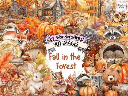 Fall in the Forest Watercolor Clipart - High - Quality Instant Digital Download for Creative Projects