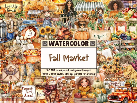 Fall Market Watercolor Clipart autumn clipart autumn watercolor cozy clipart - WondersArtist