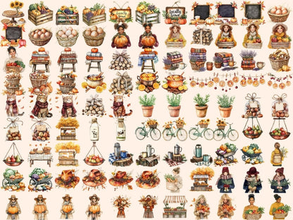 Fall Market Watercolor Clipart autumn clipart autumn watercolor cozy clipart - WondersArtist