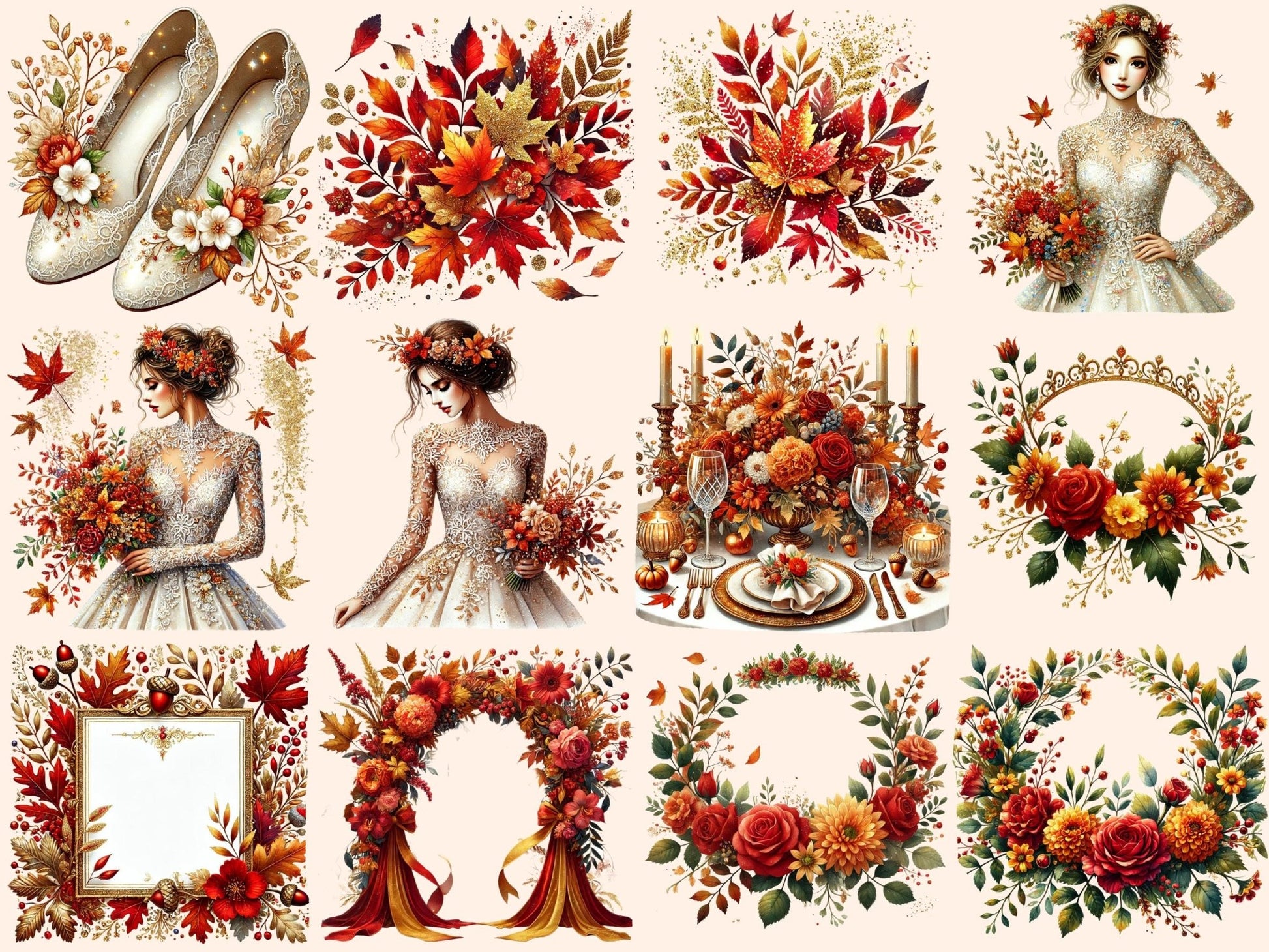 Fall Wedding Clipart - High - Quality Instant Digital Download for Creative Projects