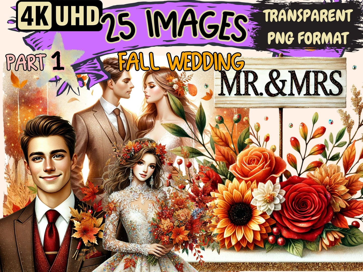 Fall Wedding Clipart - High - Quality Instant Digital Download for Creative Projects