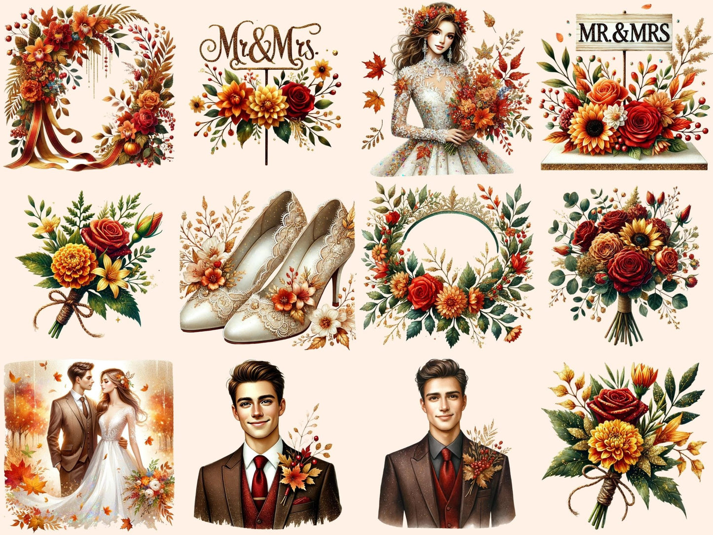 Fall Wedding Clipart - High - Quality Instant Digital Download for Creative Projects