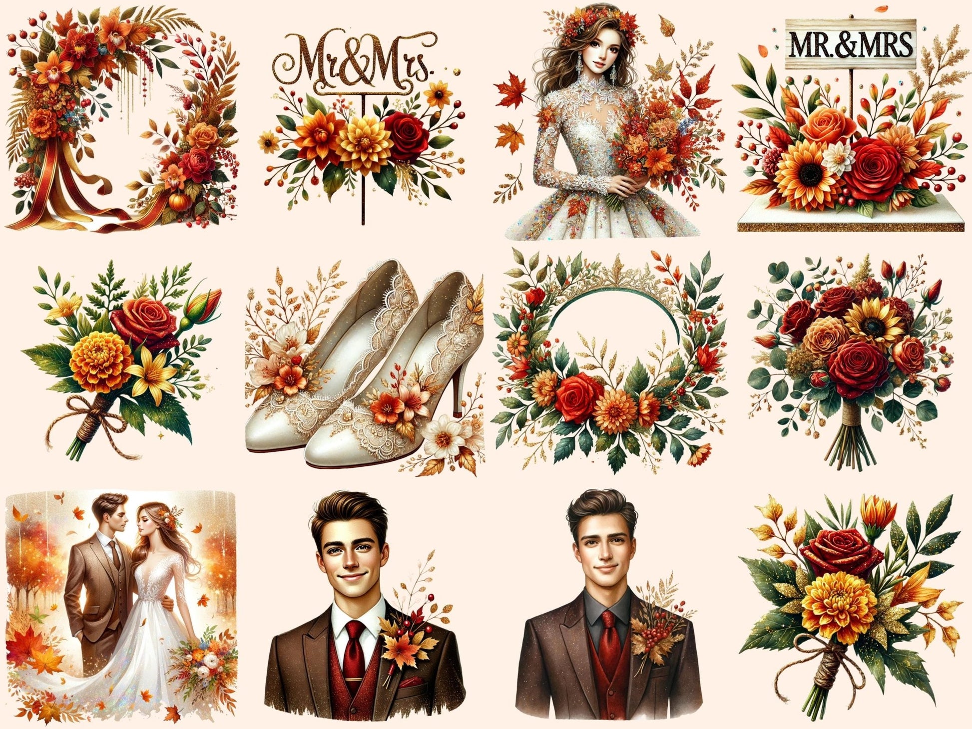 Fall Wedding Clipart - High - Quality Instant Digital Download for Creative Projects