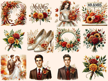 Fall Wedding Clipart Autumn Bridal - Wonders Artist