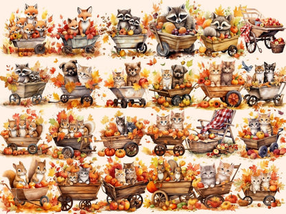 Fall Wheelbarrows Watercolor Clipart - Wonders Artist