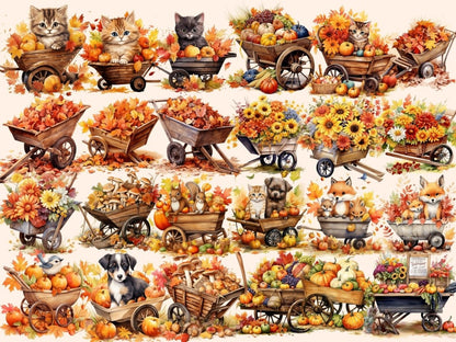 Fall Wheelbarrows Watercolor Clipart - Wonders Artist