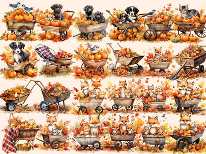 Fall Wheelbarrows Watercolor Clipart - Wonders Artist