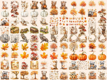 Fall Woodland Watercolor Clipart autumn animals png - Wonders Artist