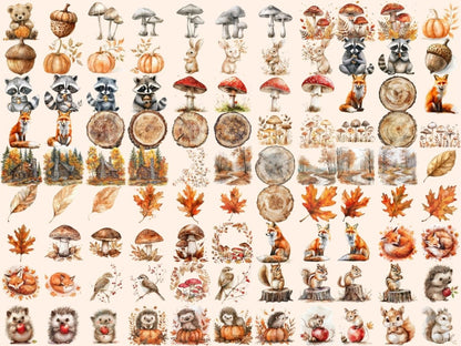 Fall Woodland Watercolor Clipart autumn animals png - Wonders Artist