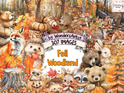 Fall Woodland Watercolor Clipart autumn animals png - Wonders Artist