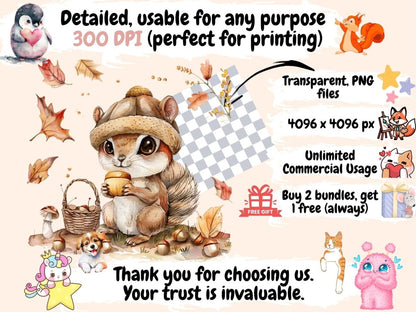 Fall Woodland Watercolor Clipart autumn animals png - Wonders Artist