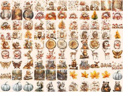 Fall Woodland Watercolor Clipart autumn animals png - Wonders Artist