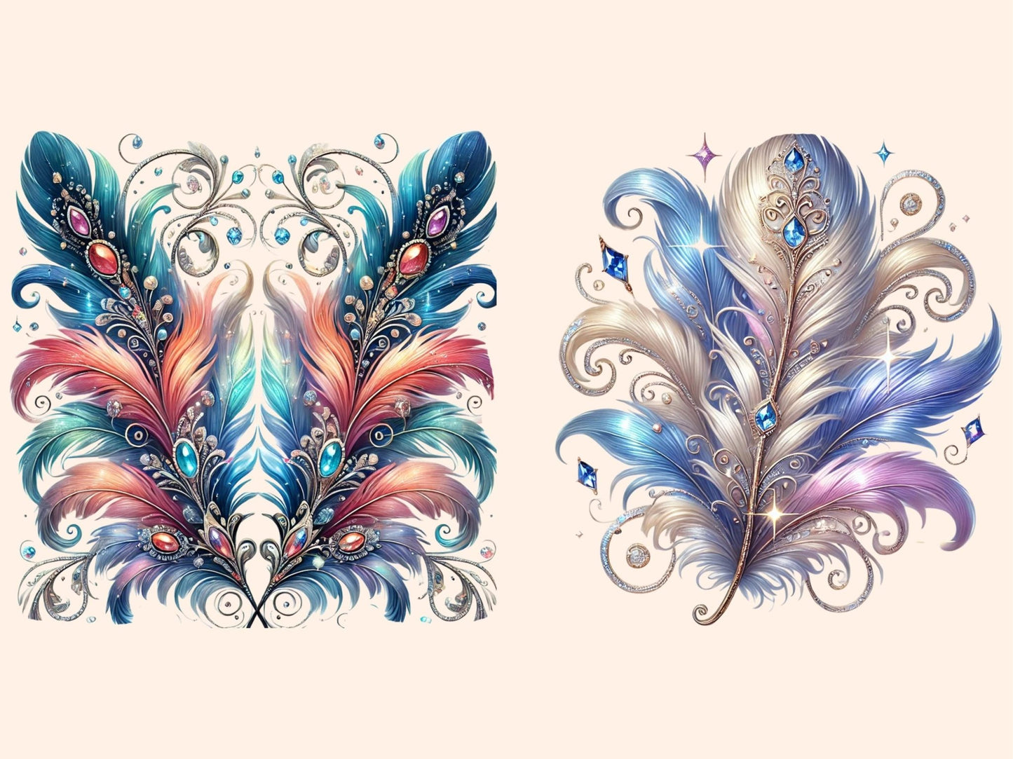 Fancy Feathers Clipart - High - Quality Instant Digital Download for Creative Projects