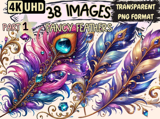 Fancy Feathers Clipart - High - Quality Instant Digital Download for Creative Projects