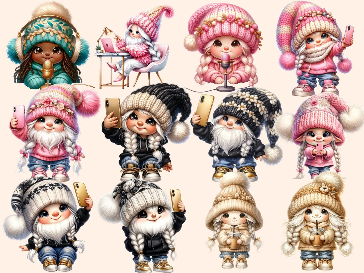 Fancy Gnomes Clipart - High - Quality Instant Digital Download for Creative Projects