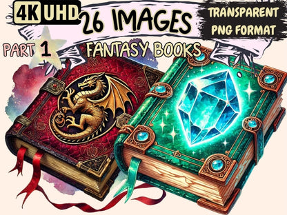 Fantasy Books Clipart Book Art Printables - Wonders Artist