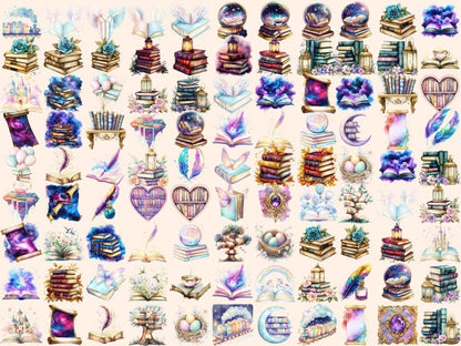 Fantasy Books Watercolor Clipart Adventure Books Art - Wonders Artist