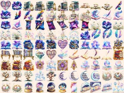 Fantasy Books Watercolor Clipart Adventure Books Art - Wonders Artist