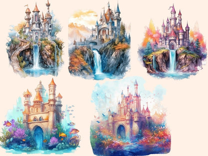 Fantasy Castles Watercolor Clipart castle art - Wonders Artist