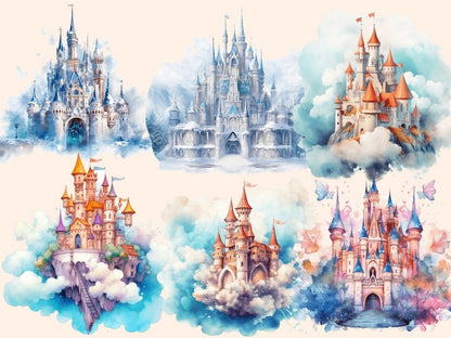 Fantasy Castles Watercolor Clipart castle art - Wonders Artist