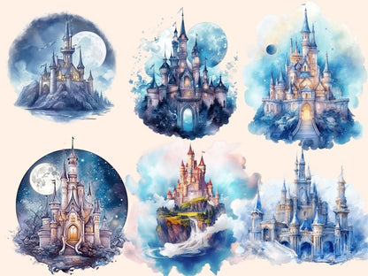 Fantasy Castles Watercolor Clipart castle art - Wonders Artist